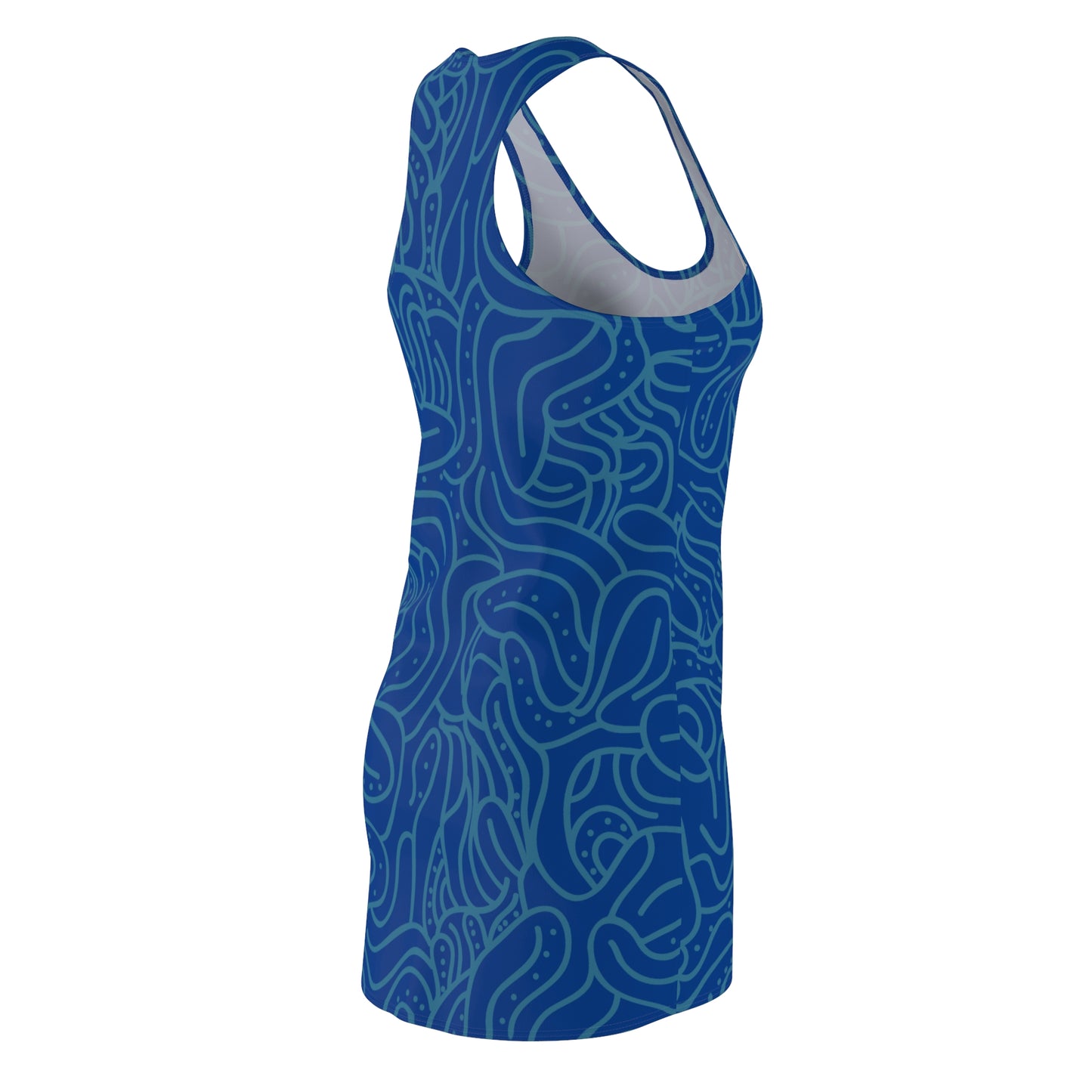 Racerback Kleid Blau Blau – Modernes Wellenmuster