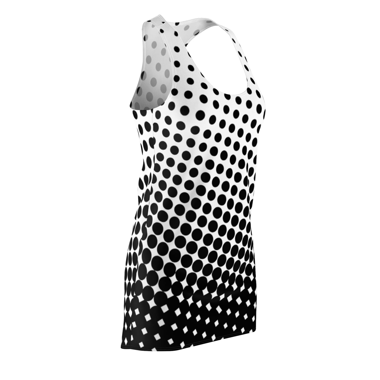 Black White Polka Dot Dress Racerback – Retro Sleeveless Mini