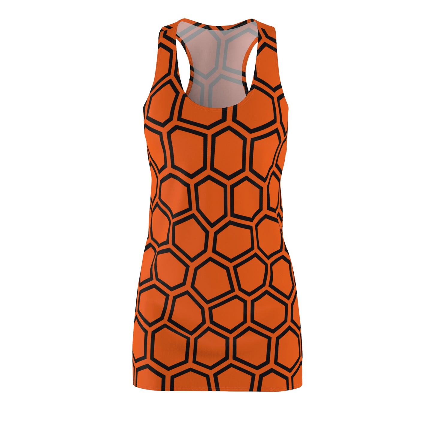 Racerback Kleid Schwarz Orange Hexagon Muster Damen Sommer