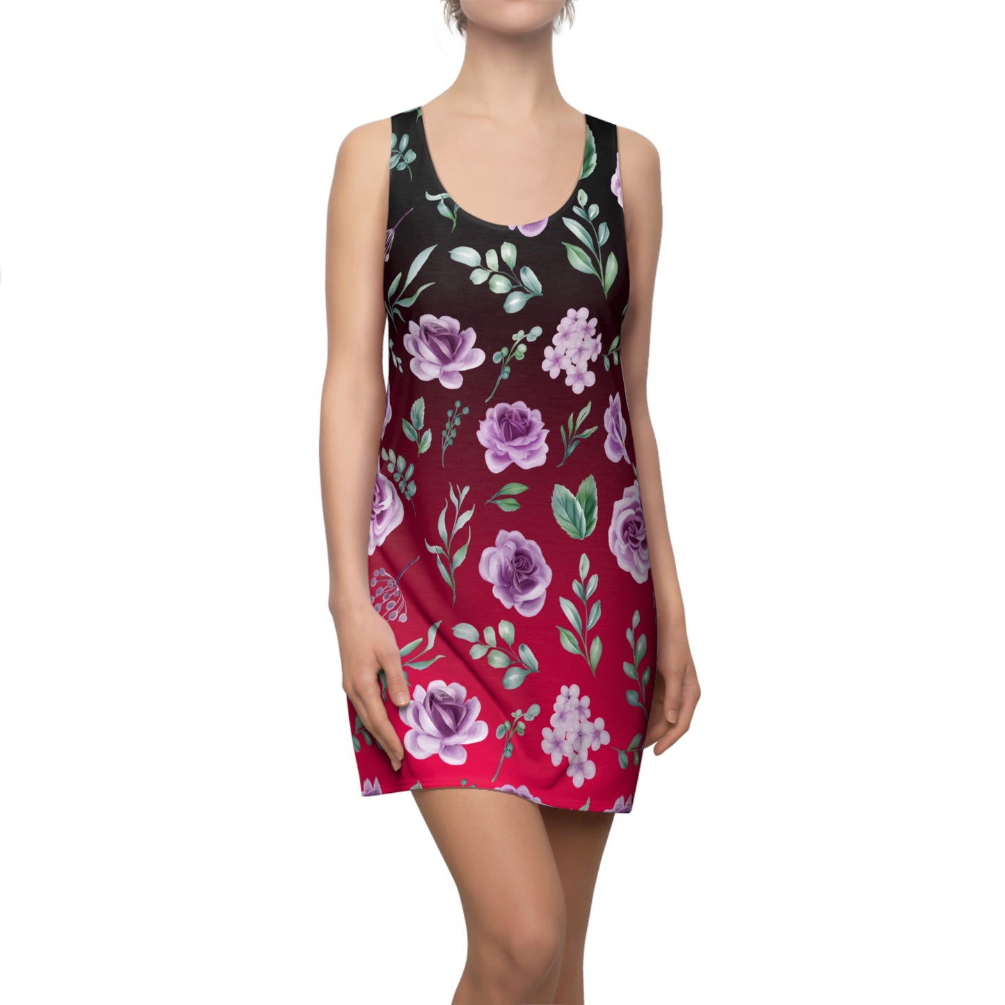 Blumenmuster Racerback Kleid Rot Schwarz mit Rosen