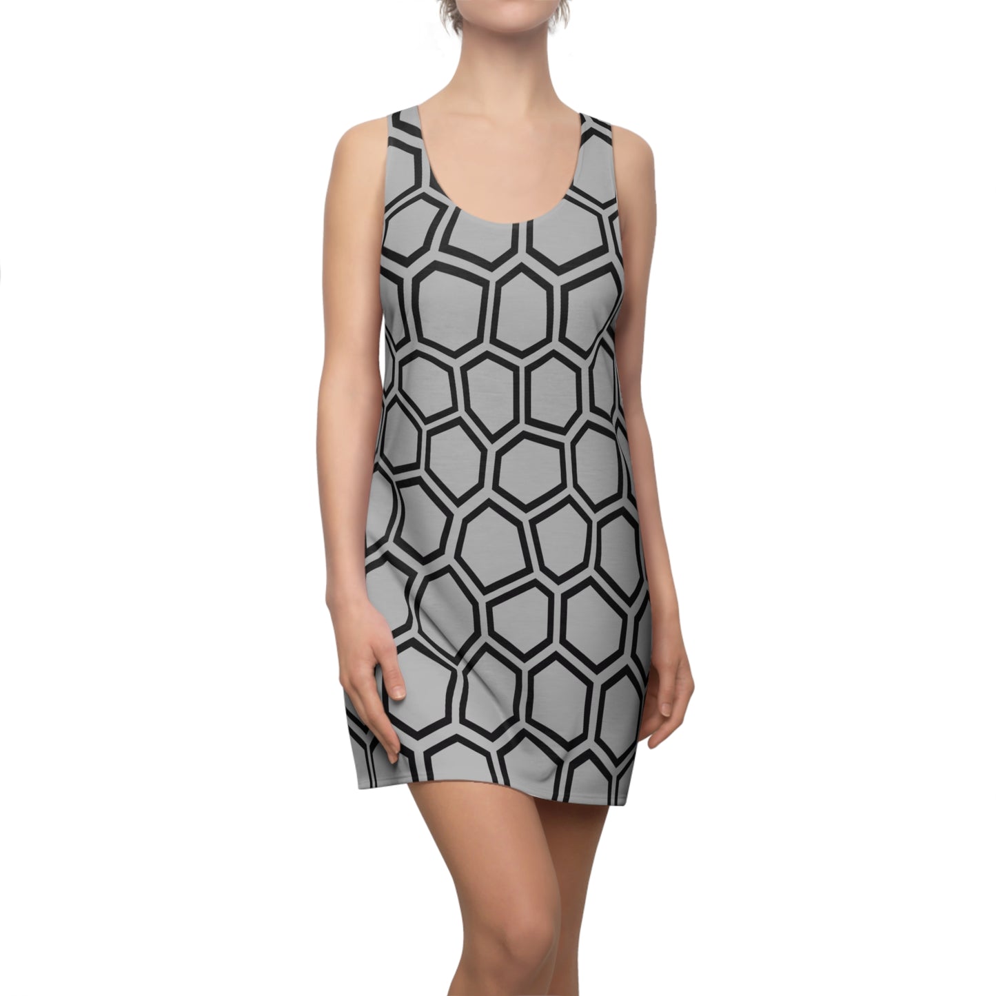 Racerback Kleid Schwarz Grau Hexagon Muster Damen Sommer