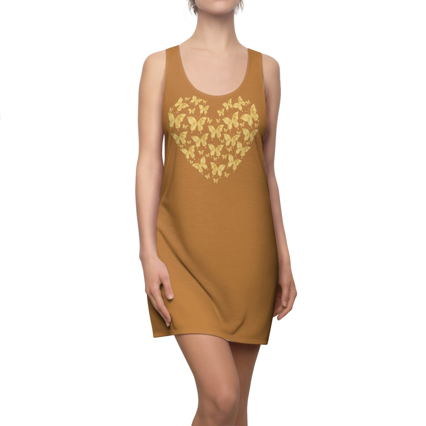 Hellbraun Schmetterlingsherz Racerback Kleid – Gold Sommerkleid
