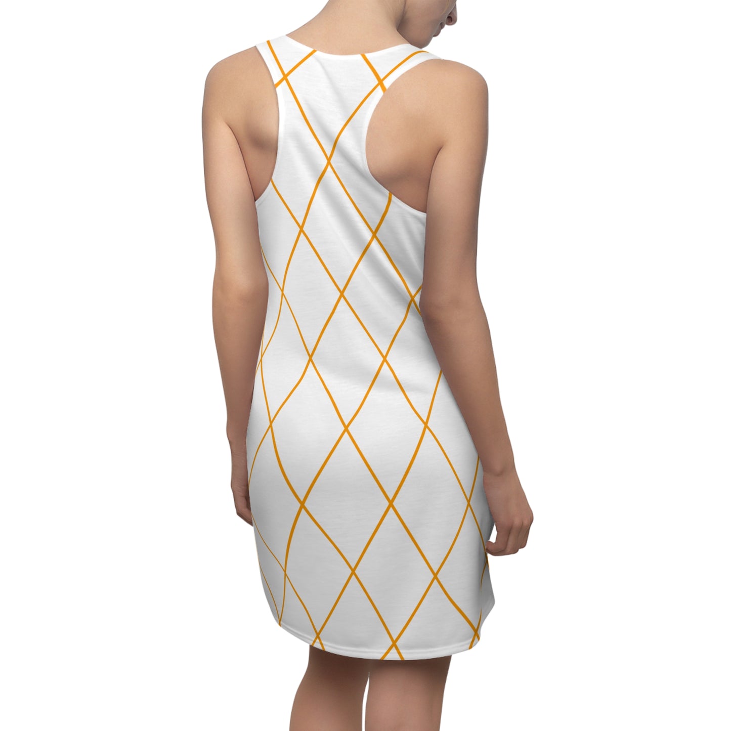 Golden Line Grid Racerback Dress | Minimalist Geometric Pattern