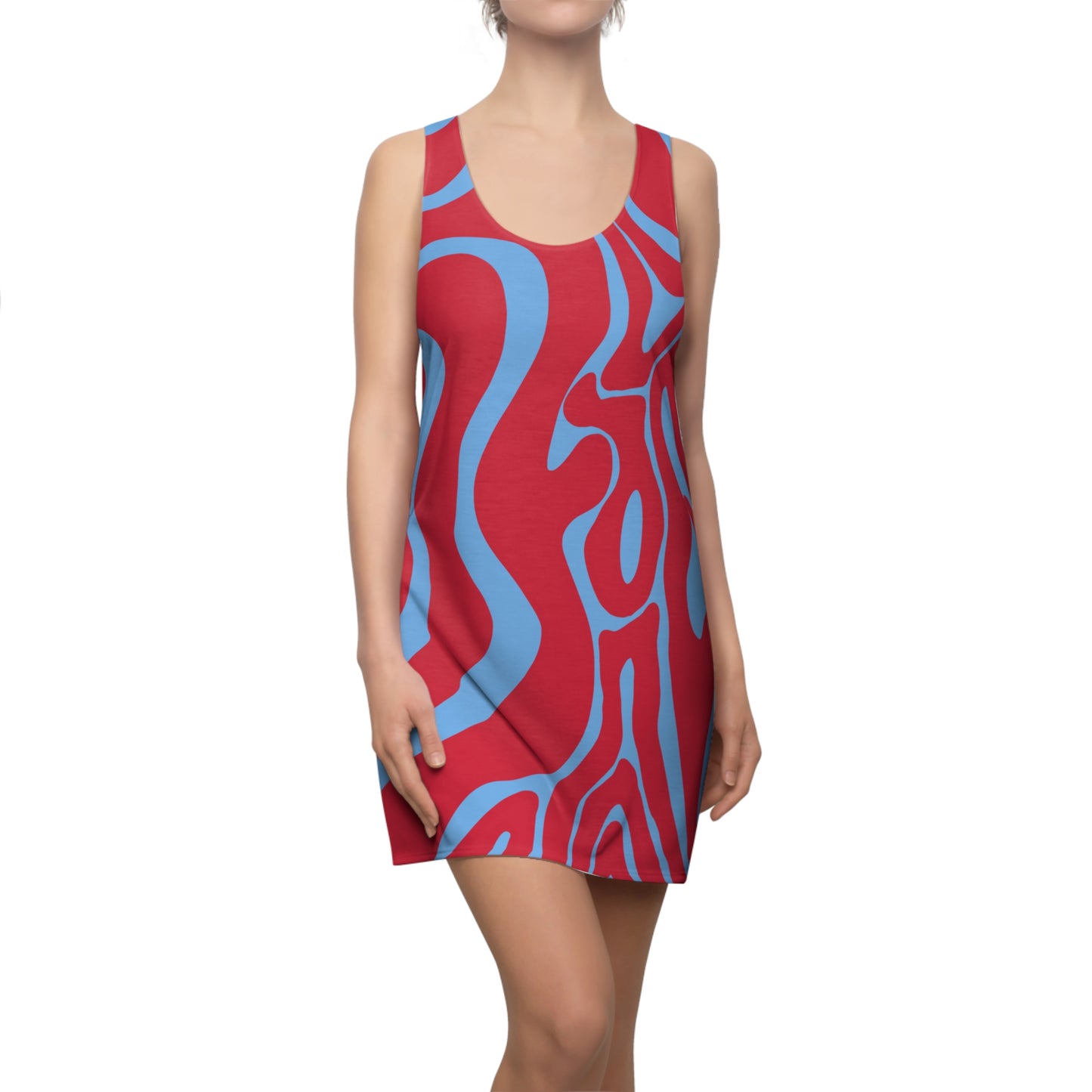 Rot Hellblau Swirl Racerback Kleid – Abstraktes Sommerkleid