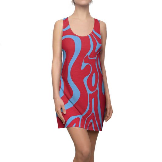 Rot Hellblau Swirl Racerback Kleid – Abstraktes Sommerkleid