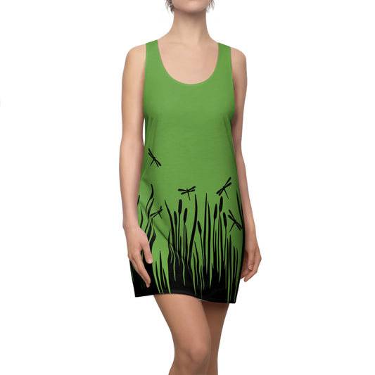 Grünes Damen Kleid Libellen Design Racerback Sommer Freizeit Party