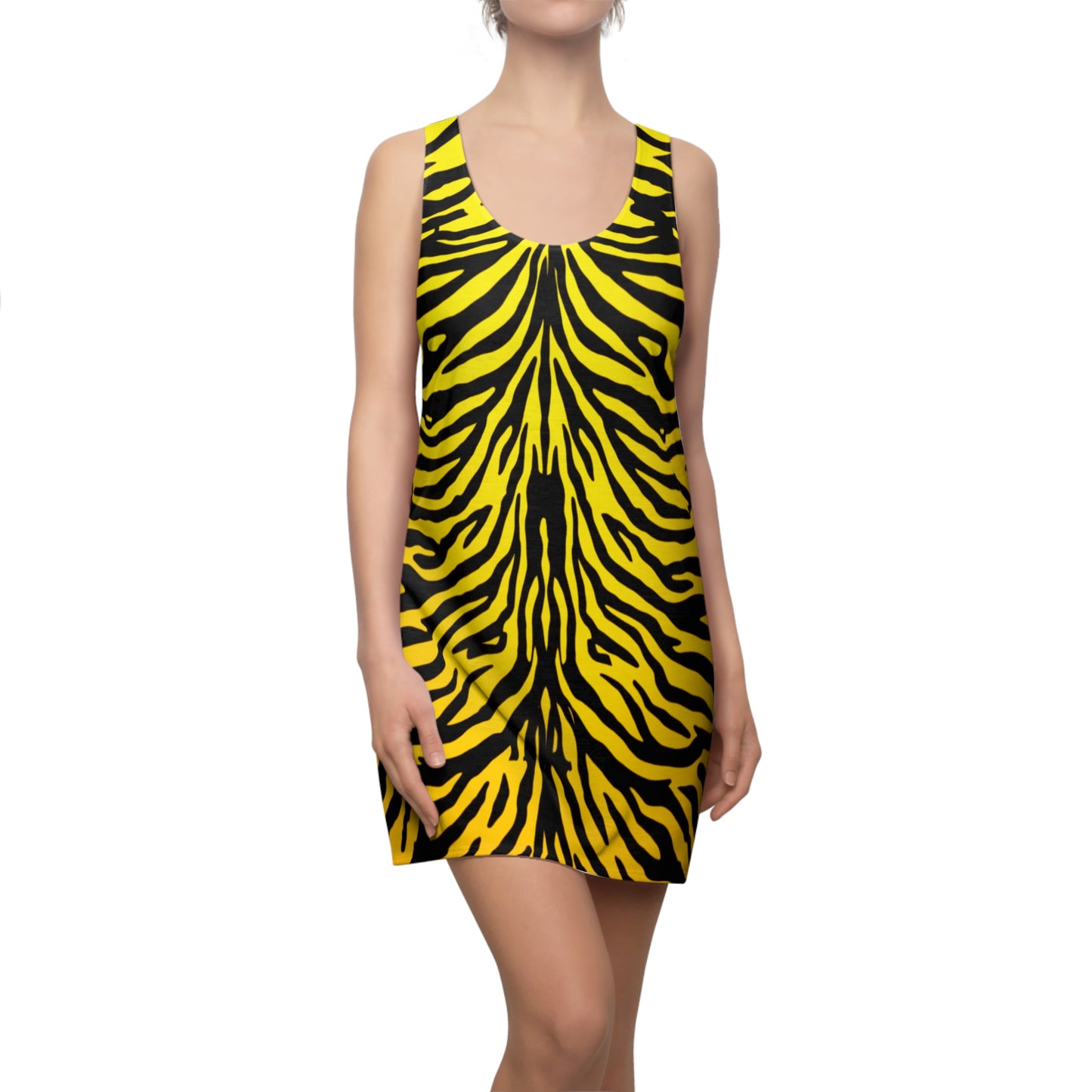Racerback Damenkleid Sommer – Gelb-Schwarzes Tiger Muster Kleid