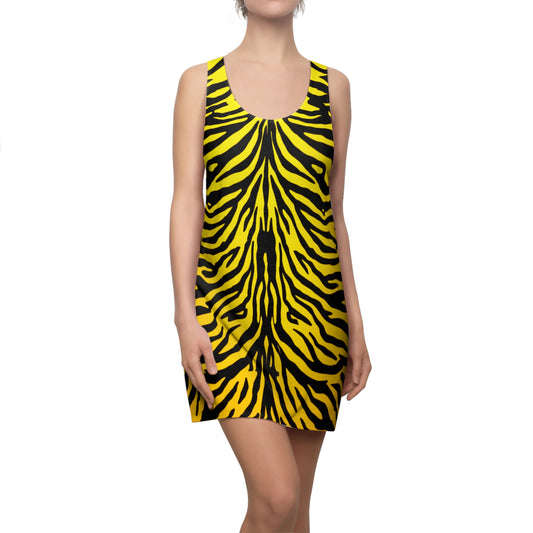 Racerback Damenkleid Sommer – Gelb-Schwarzes Tiger Muster Kleid