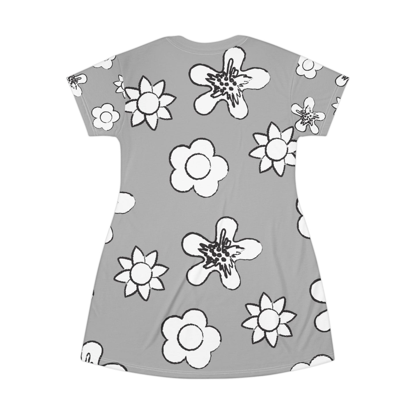 Graues Damen Kleid Floral T-Shirt Sommer Boho Casual Premium