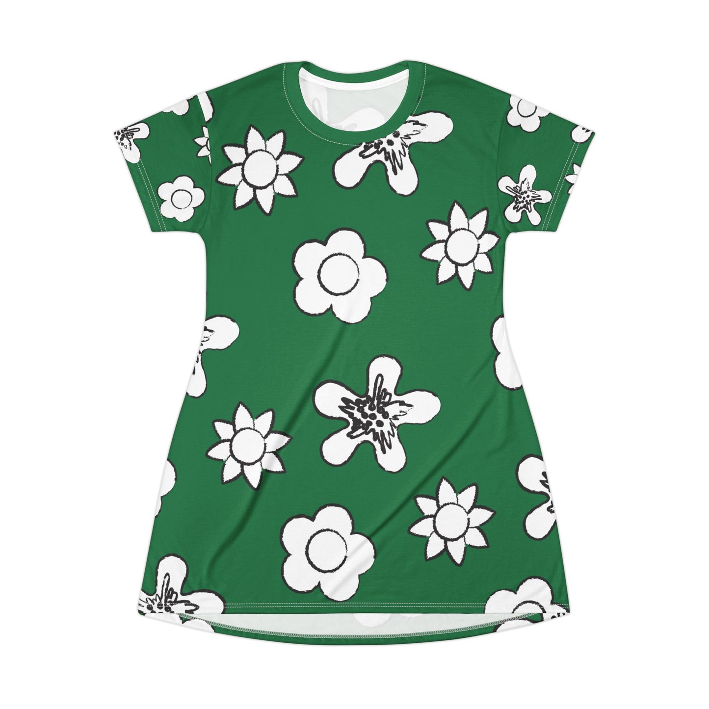 Grünes Damen Kleid Floral T-Shirt Sommer Boho Casual Premium