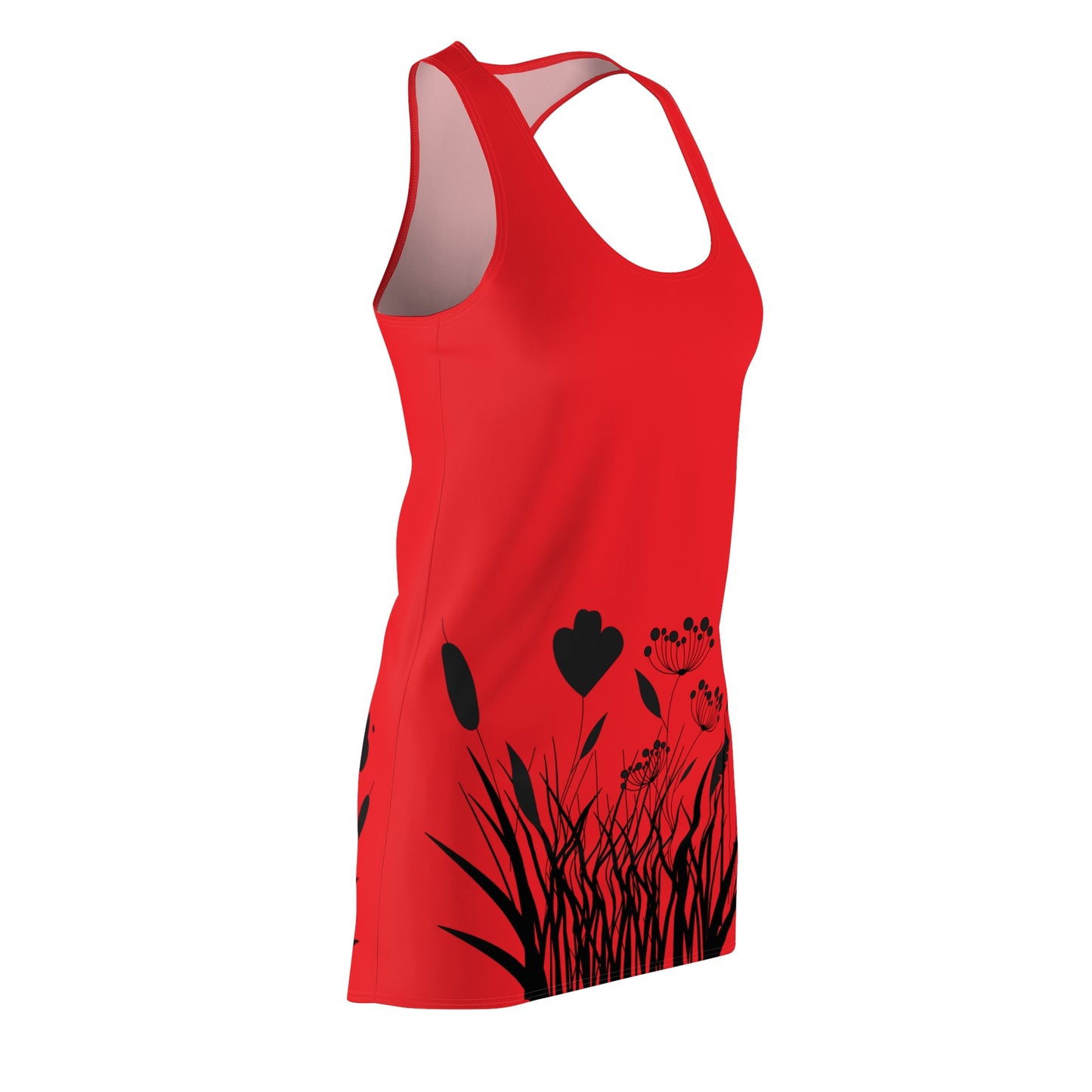 Schwarz Rot Blumen Racerback Kleid – Elegantes Sommerkleid