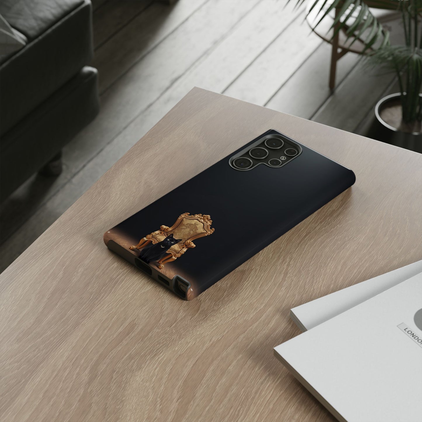 Black Cat on Golden Throne – Premium Phone Case Protective Slim