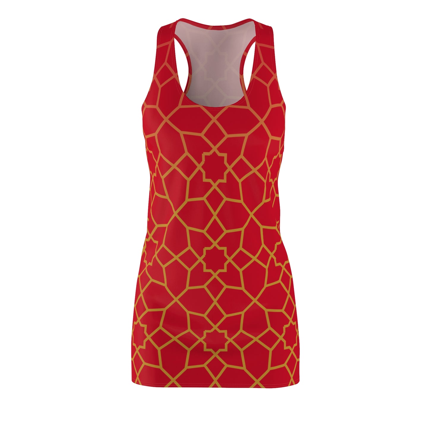 Luxury Racerback Dress mit Golden Mosaic Pattern auf rot