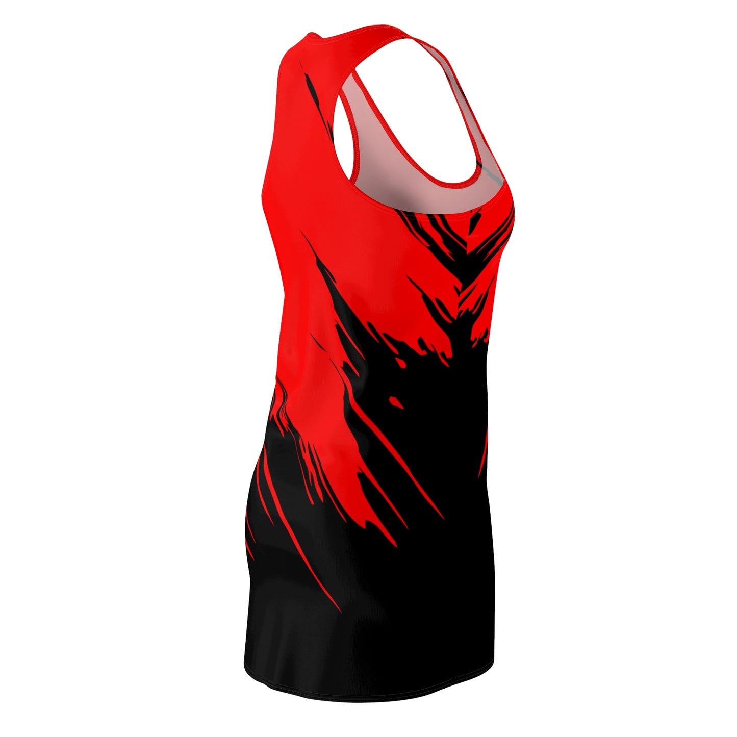 Rotes Racerback Kleid mit schwarzem Brushstroke-Design