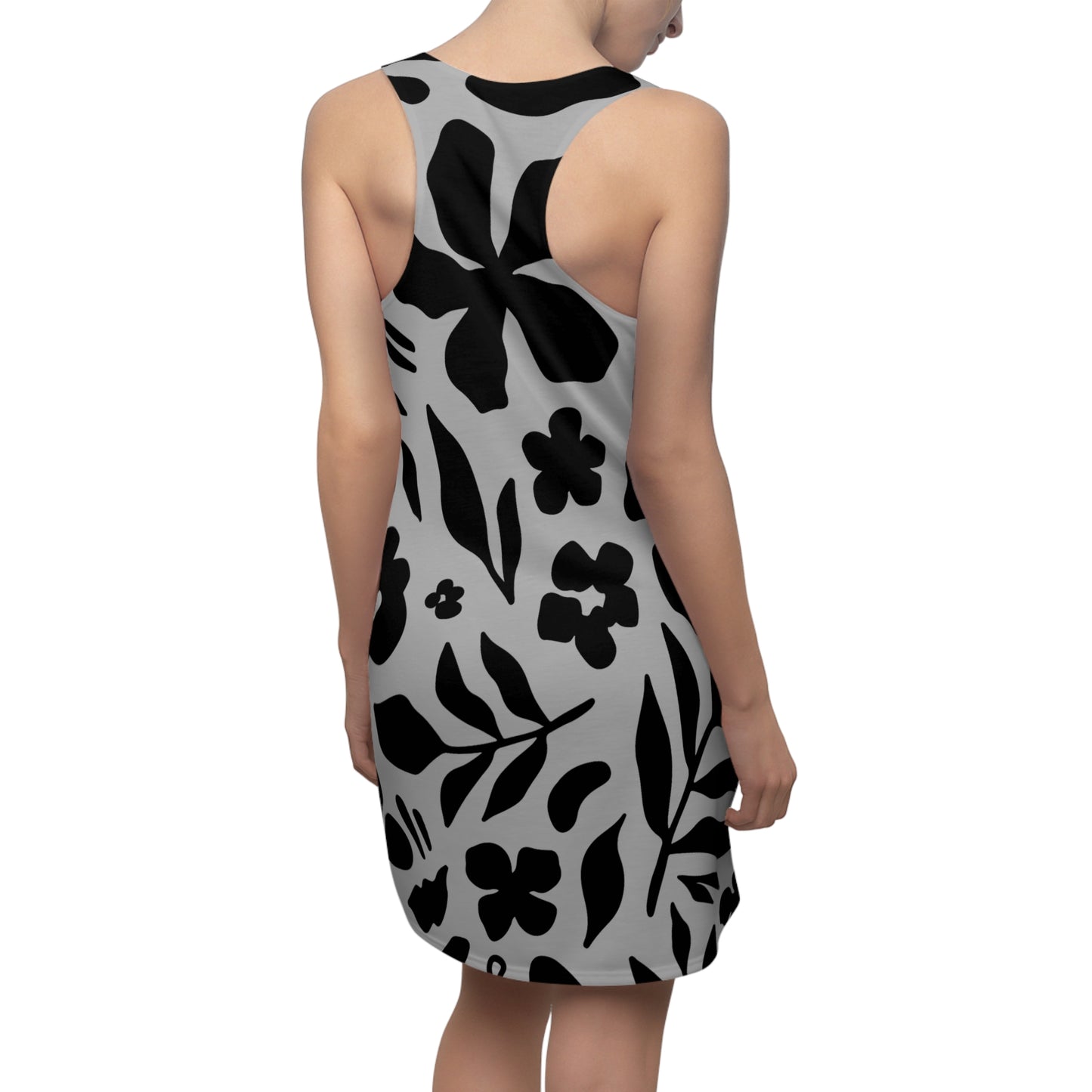 Schwarz Grau Floral Racerback Kleid – Sommer Damenmode