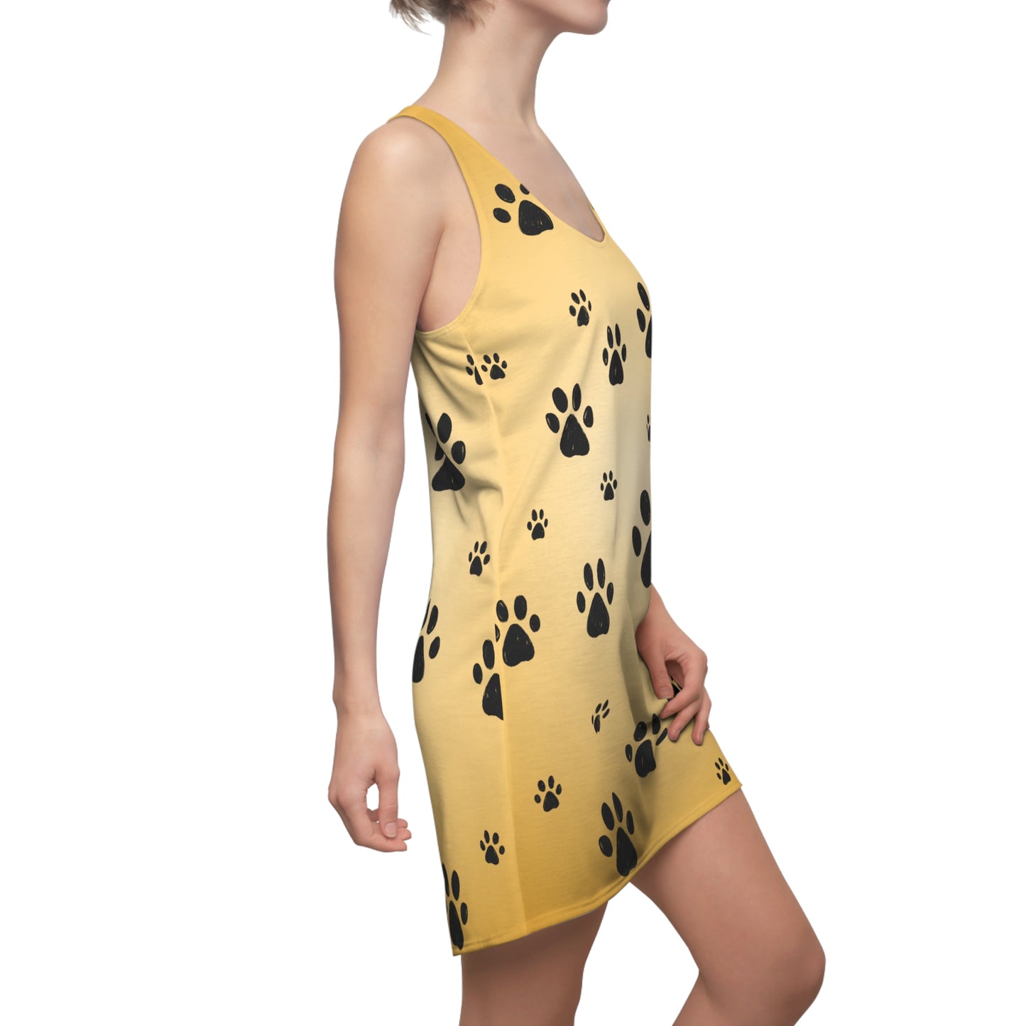 Beiges Racerback Kleid mit schwarzen Pfoten – Farbverlauf