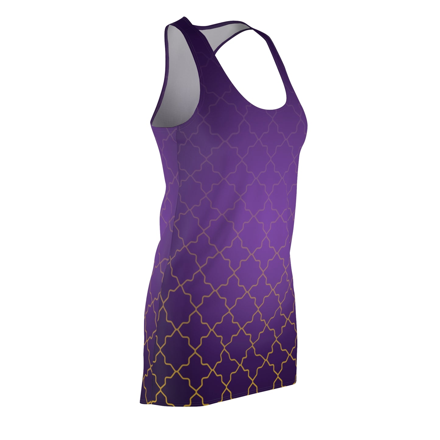 Lila Racerback Kleid mit goldenem Gittermuster & Farbverlauf