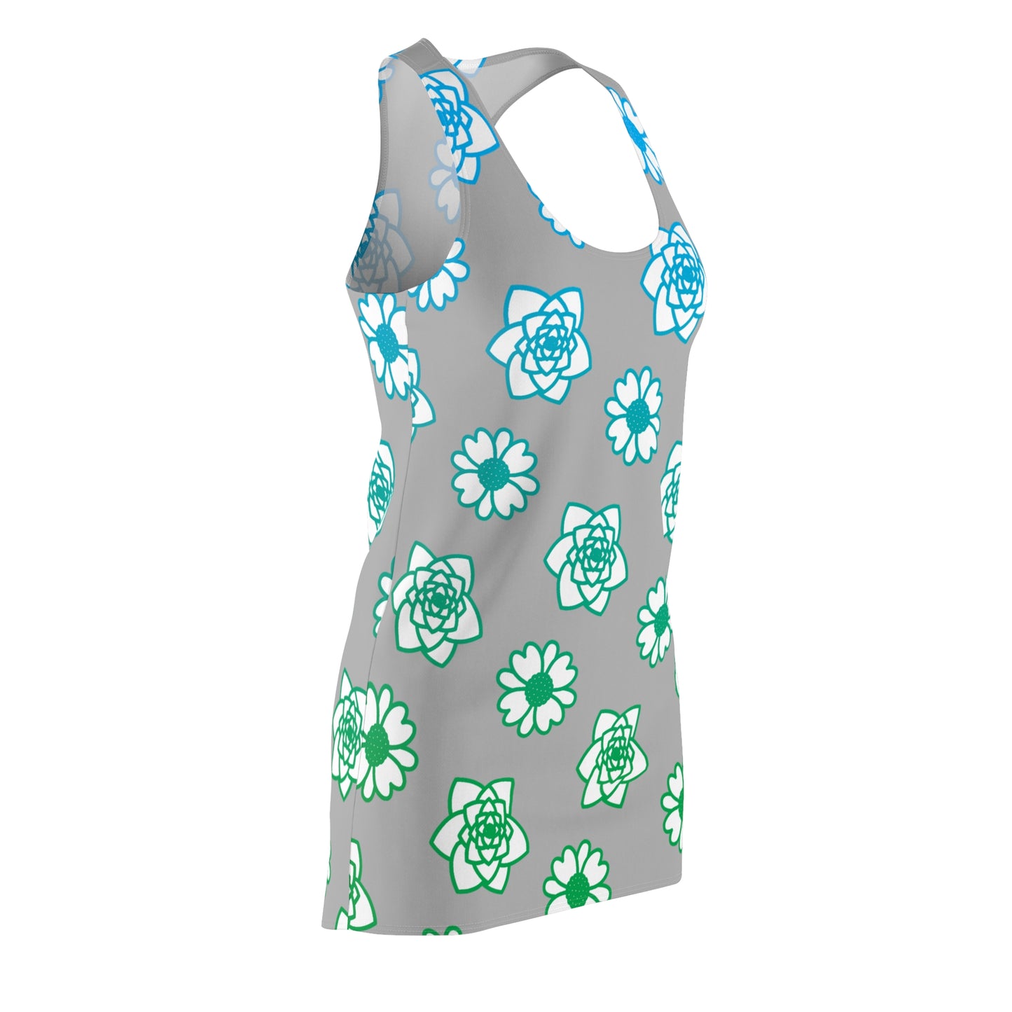 Racerback Kleid Grau mit grünem Blumenmuster Sommerlook