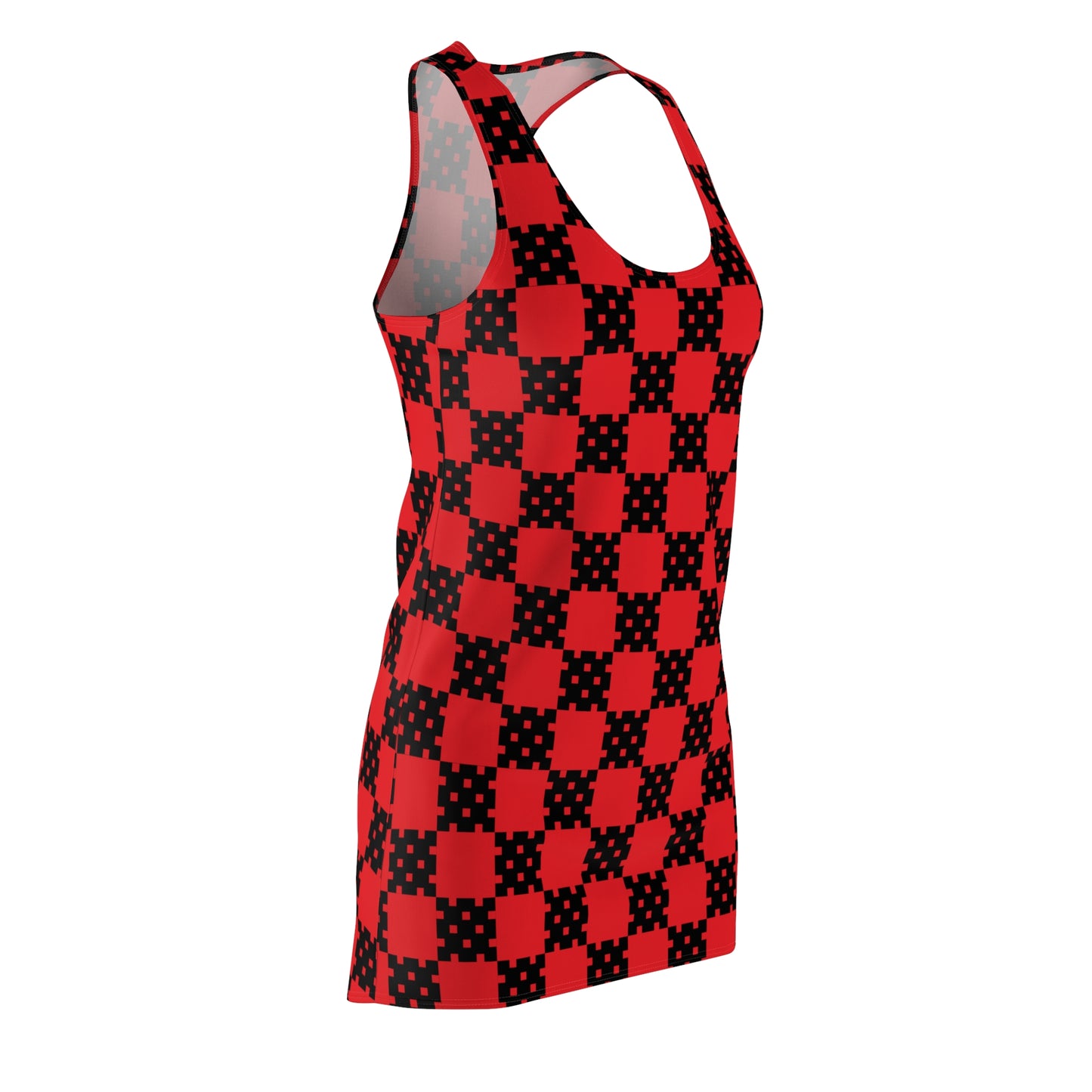 Rotes Racerback Kleid mit geometrischem Karomuster schwarz