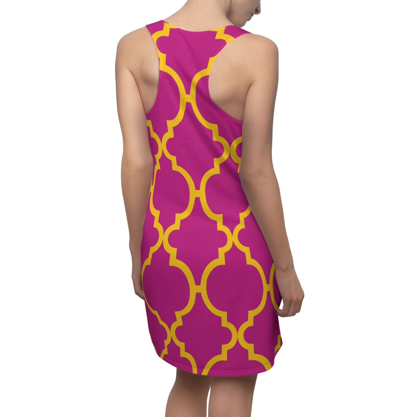 Pinkes Racerback Kleid mit gelbem Ornamentmuster