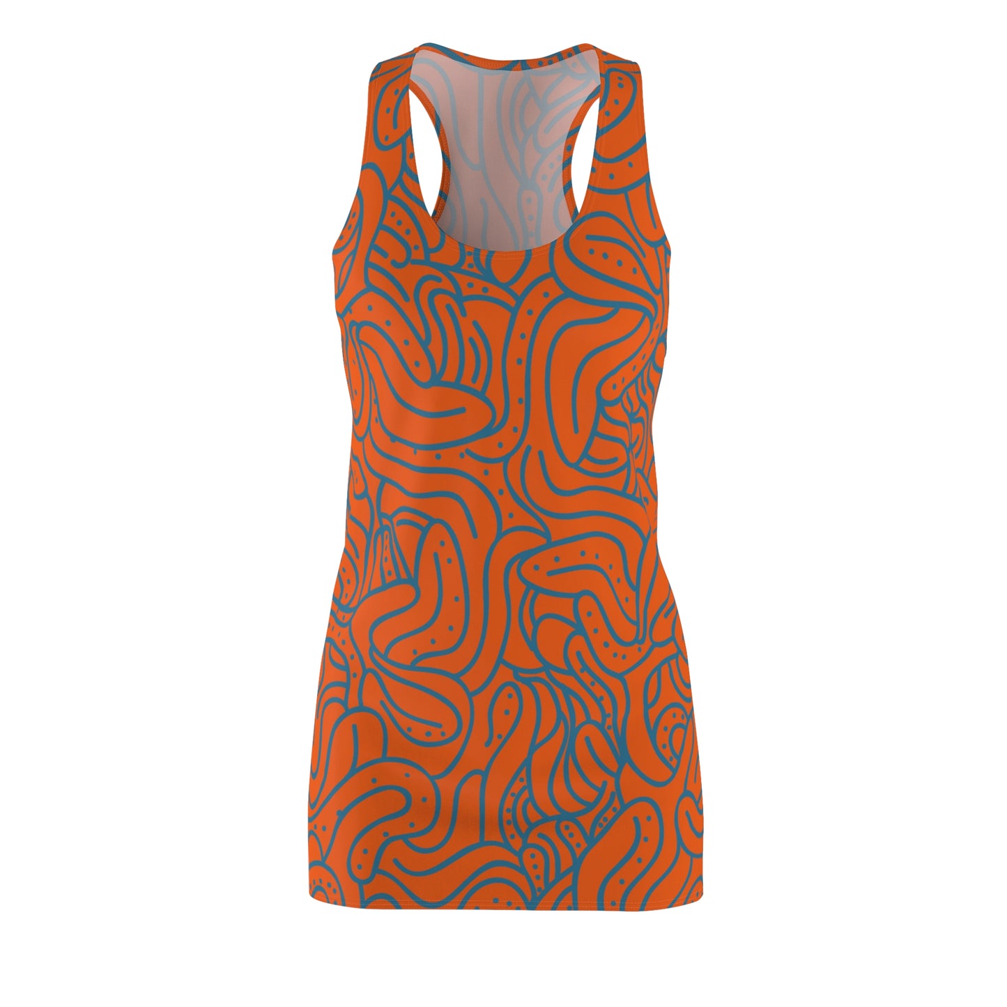 Racerback Kleid Blau Orange – Modernes Wellenmuster