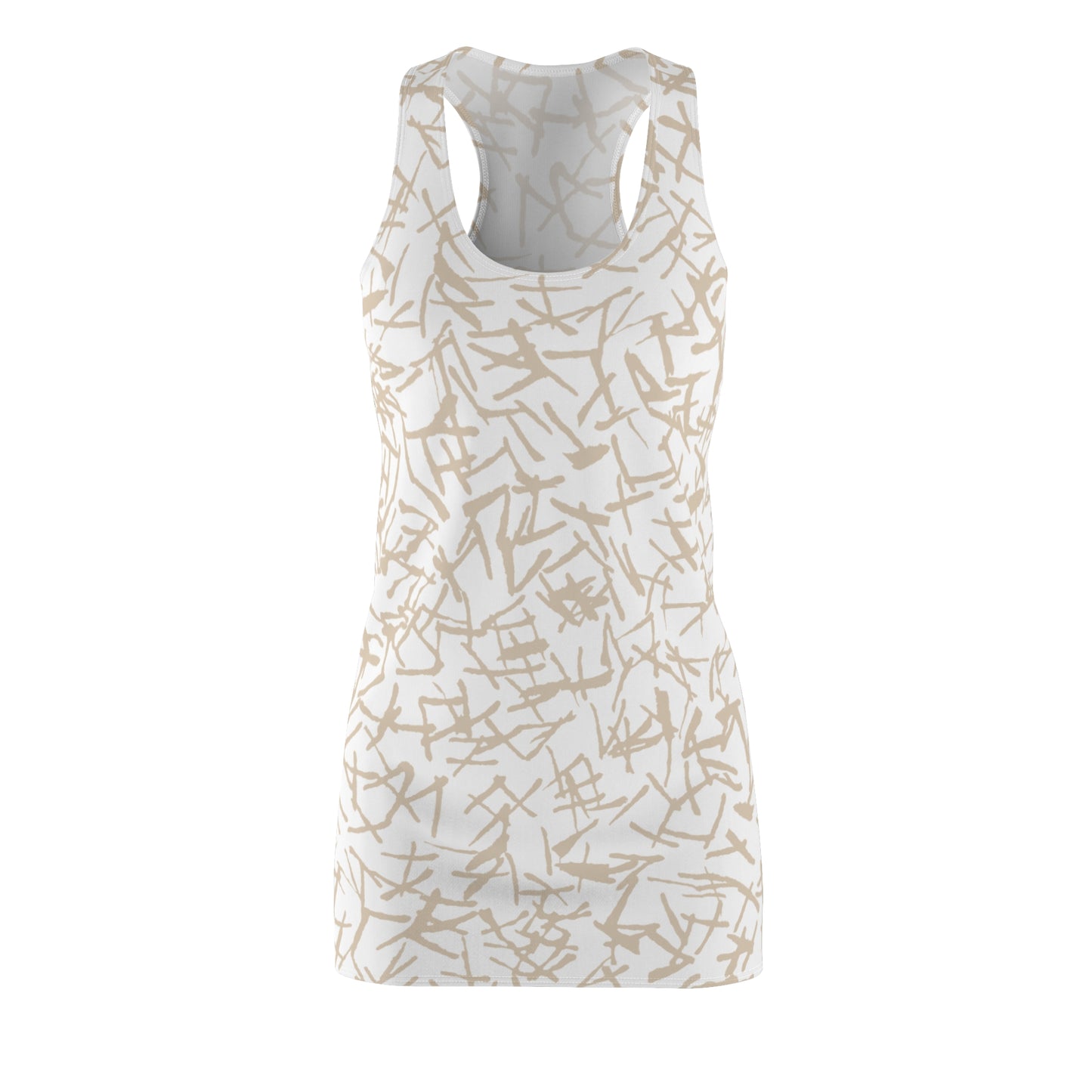 Racerback Damenkleid Sommer – Abstraktes Linienmuster, modern & bequem Weiss