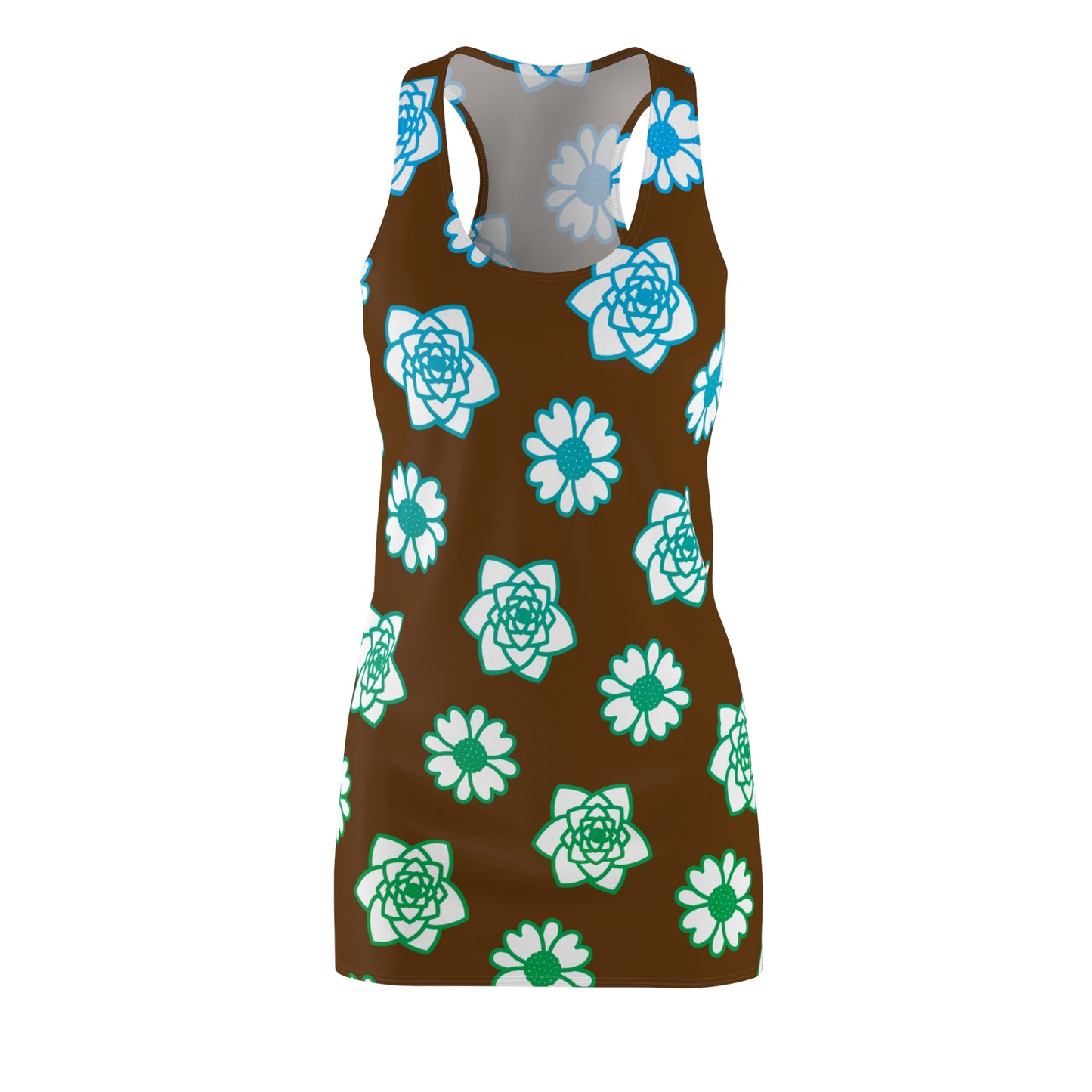 Racerback Kleid Braun mit grünem Blumenmuster Sommerlook