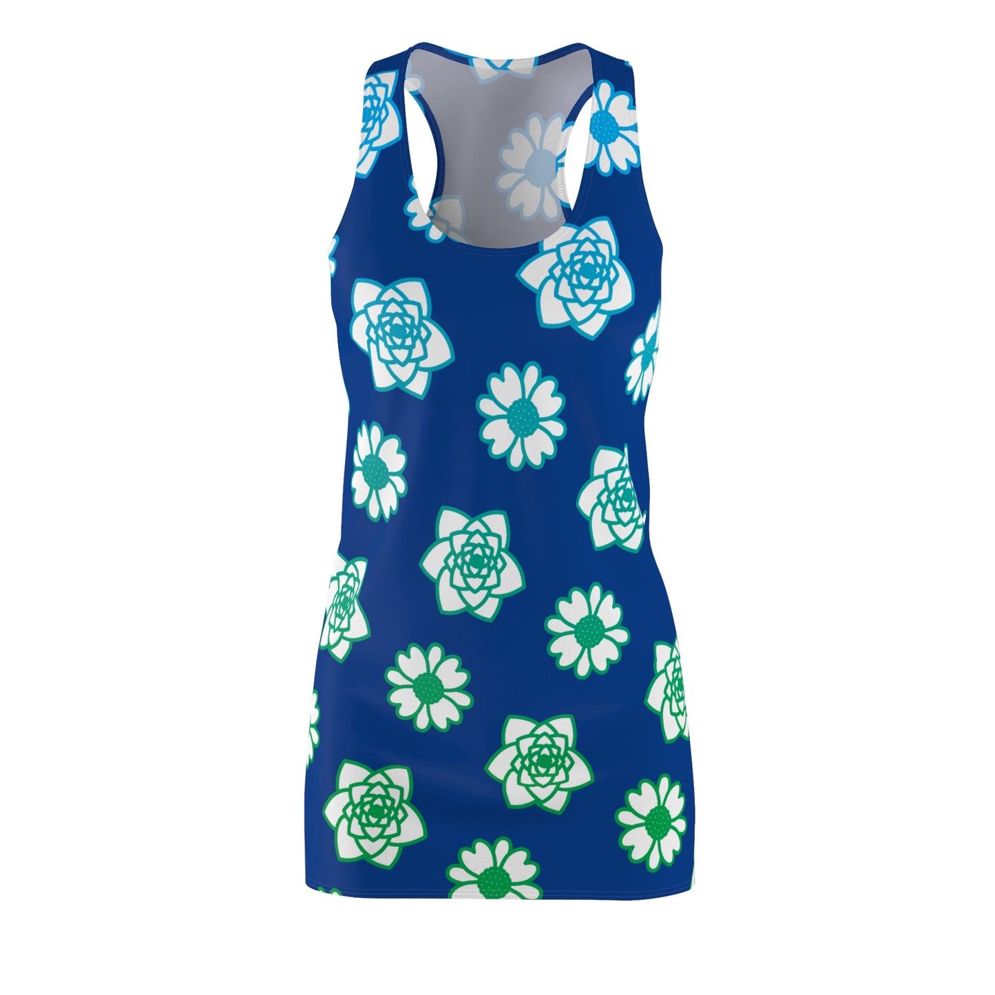 Racerback Kleid blau mit grünem Blumenmuster Sommerlook