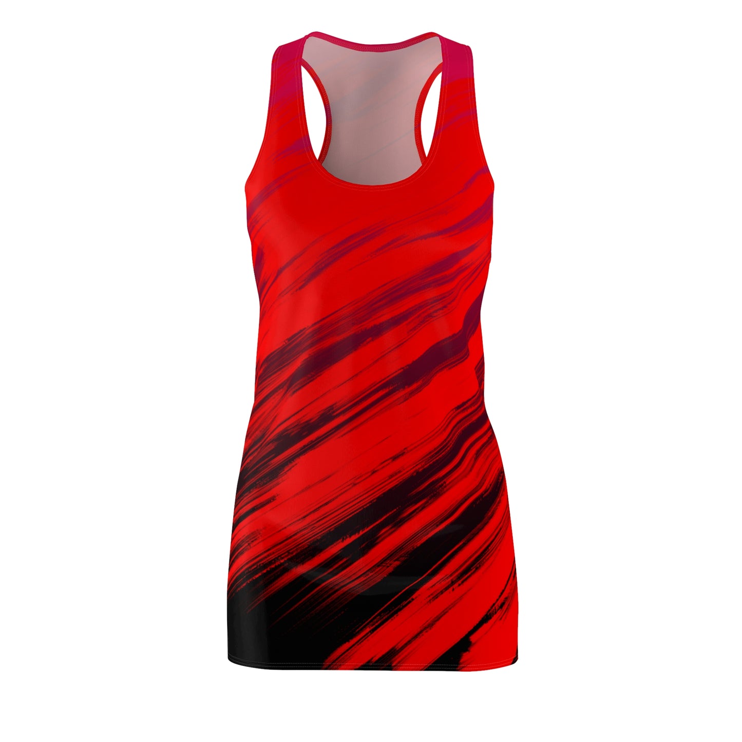Rotes Racerback Kleid mit schwarzem Abstract Muster