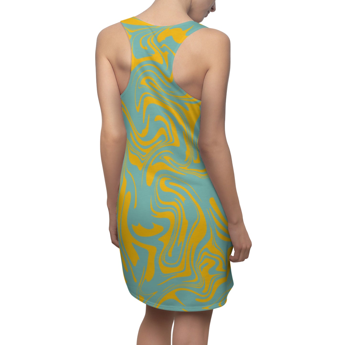 Aqua Gelb Marmor Racerback Kleid – Trendige Sommer Damenmode