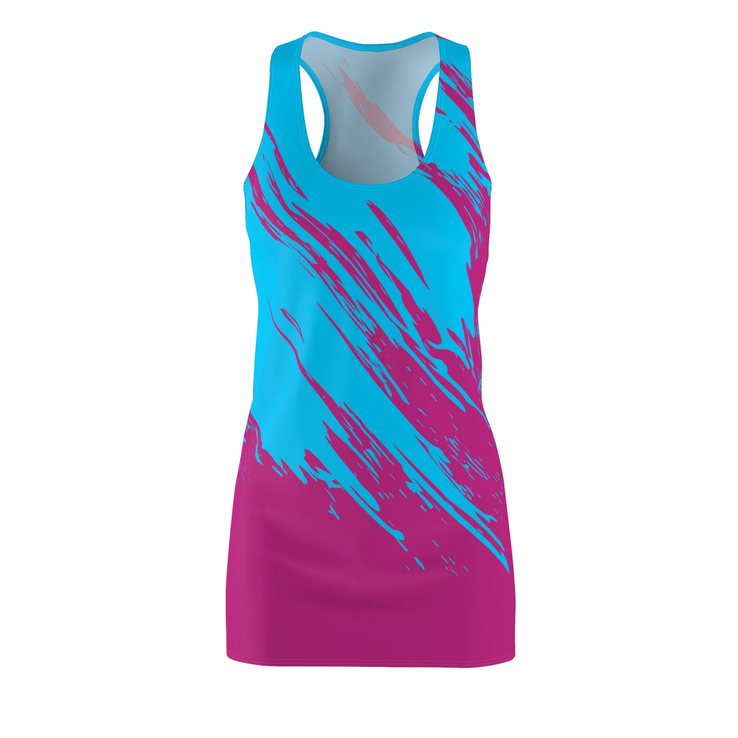 Türkis-Pinkes Racerback Kleid mit abstraktem Pinselprint