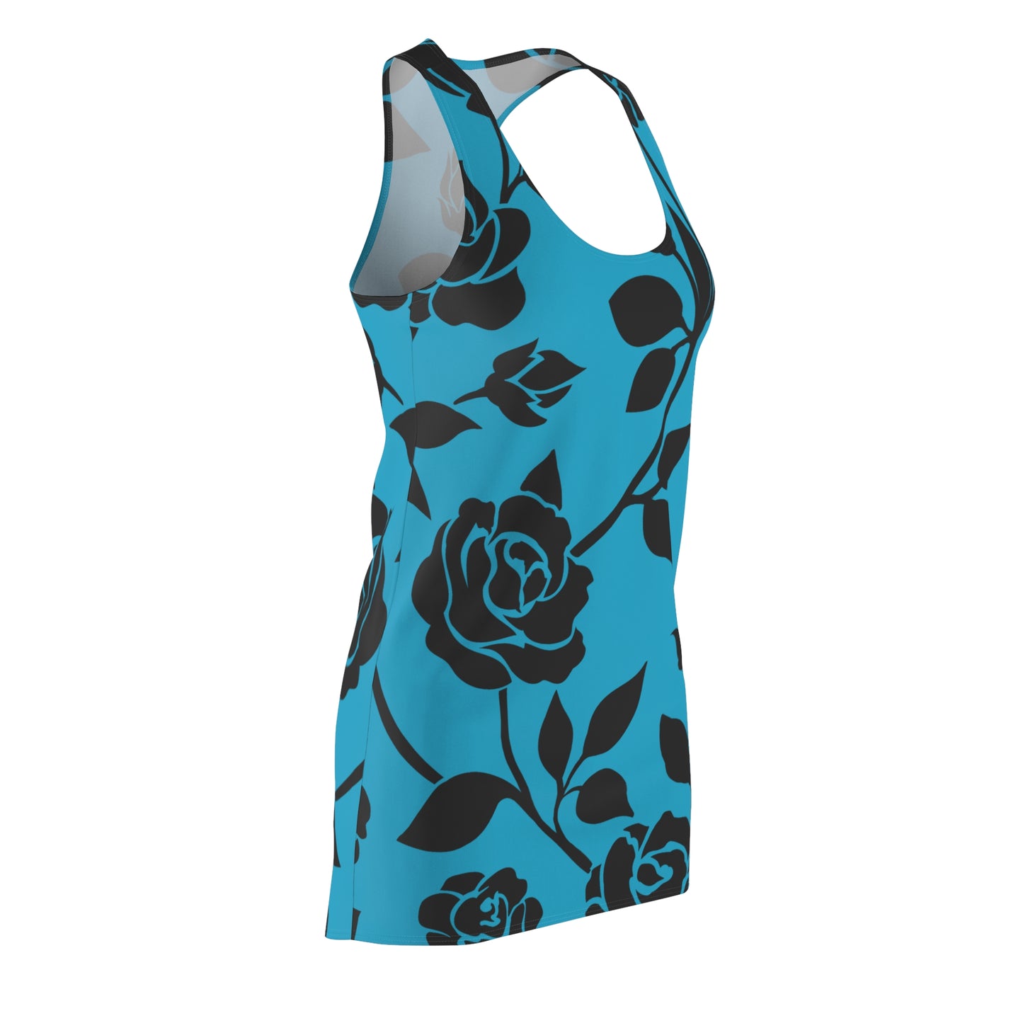 Rosen Racerback Kleid – Elegant Schwarz Türkis Design