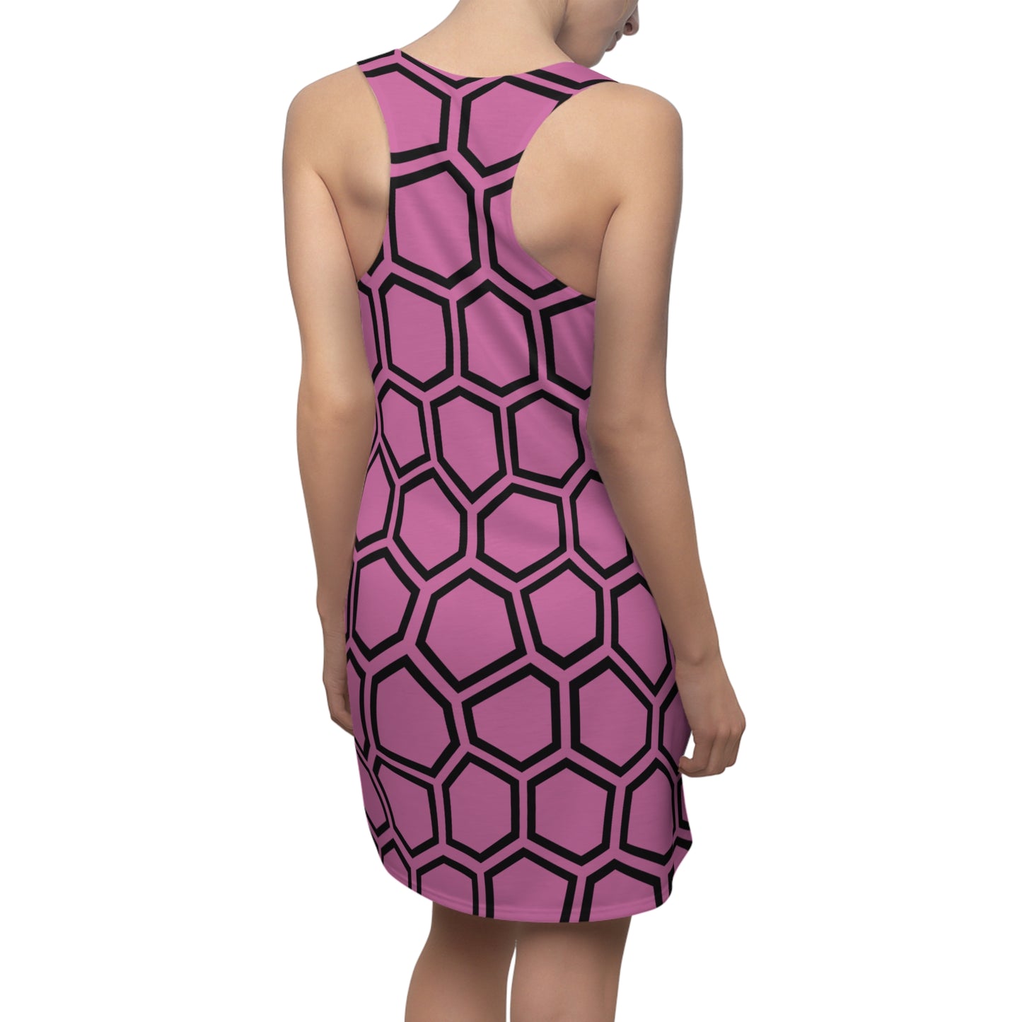 Racerback Kleid Schwarz Rosa Hexagon Muster Damen Sommer