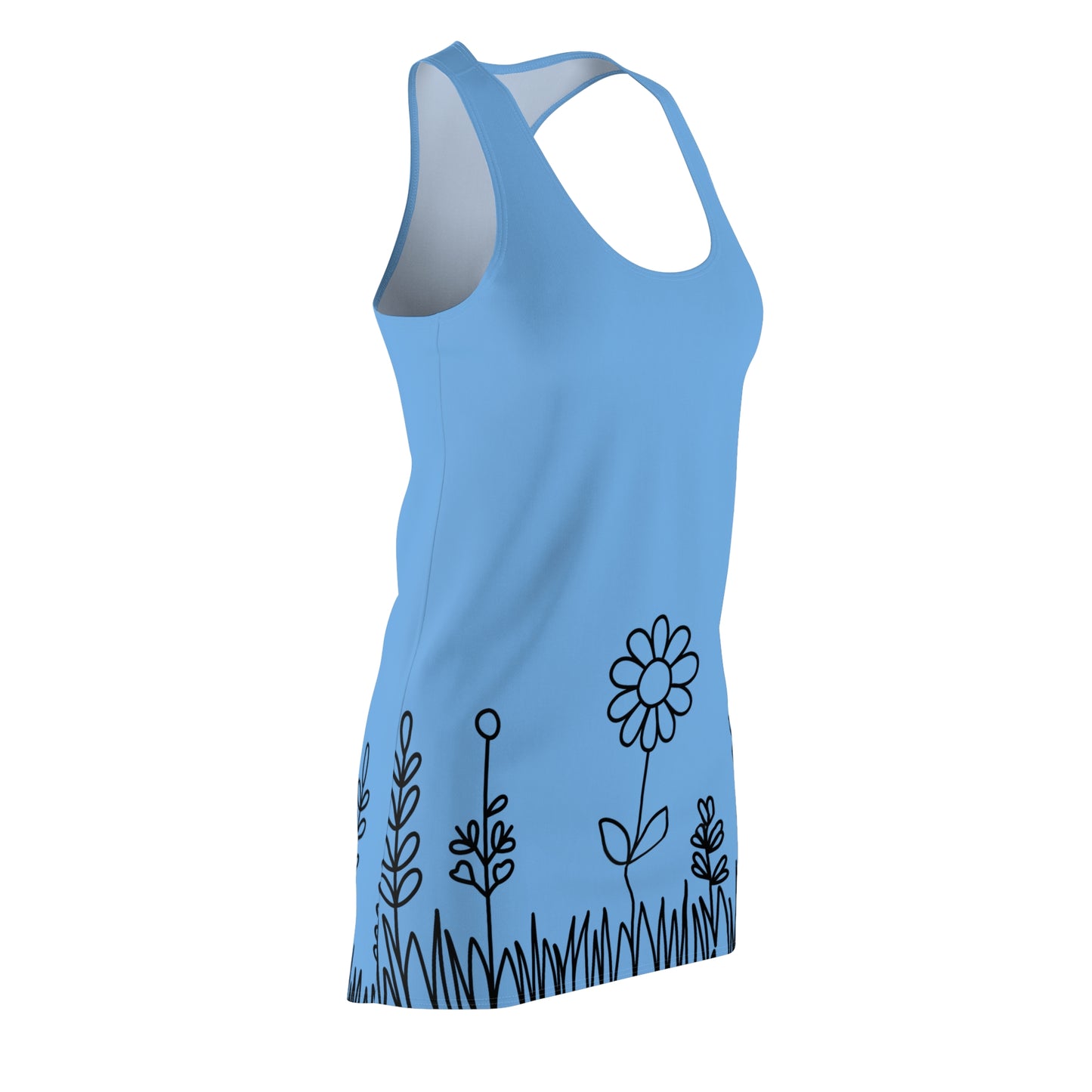 Hellblau Blumen Racerback Kleid – Bequemes Sommerkleid