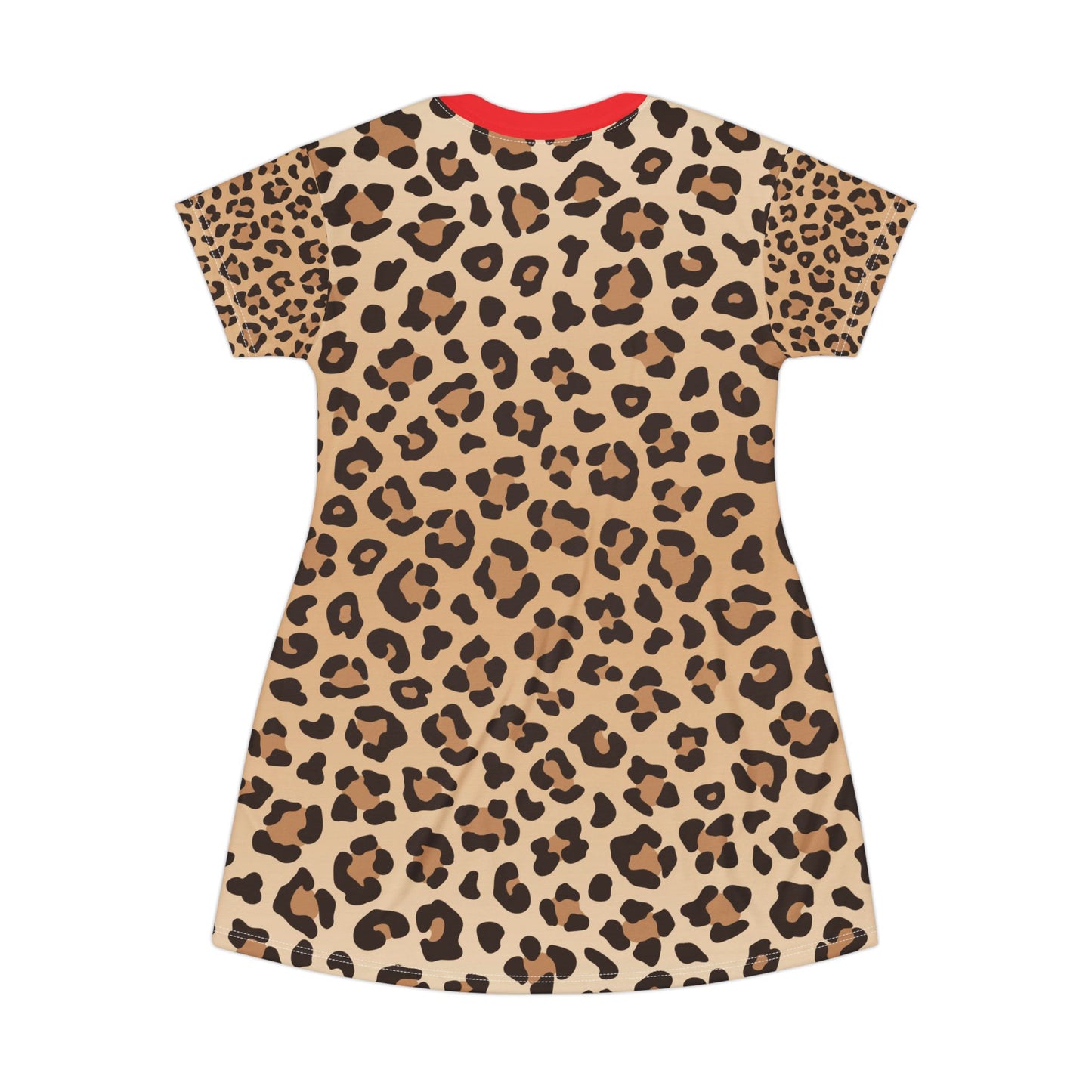 Rotes Damen Kleid Leoparden Print T Shirt Sommer Casual Animal