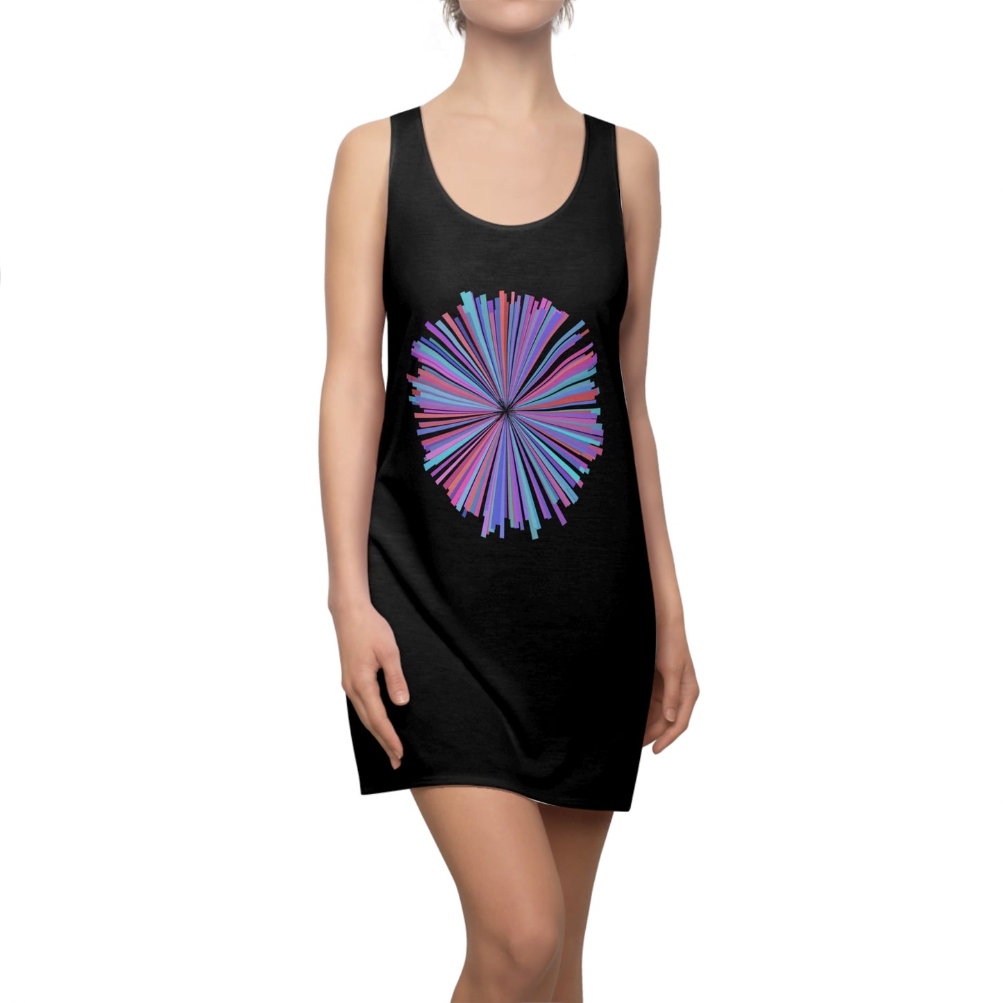 Schwarz Racerback Kleid mit Aquarell-Muster – Sommerkleid, elegant & leicht