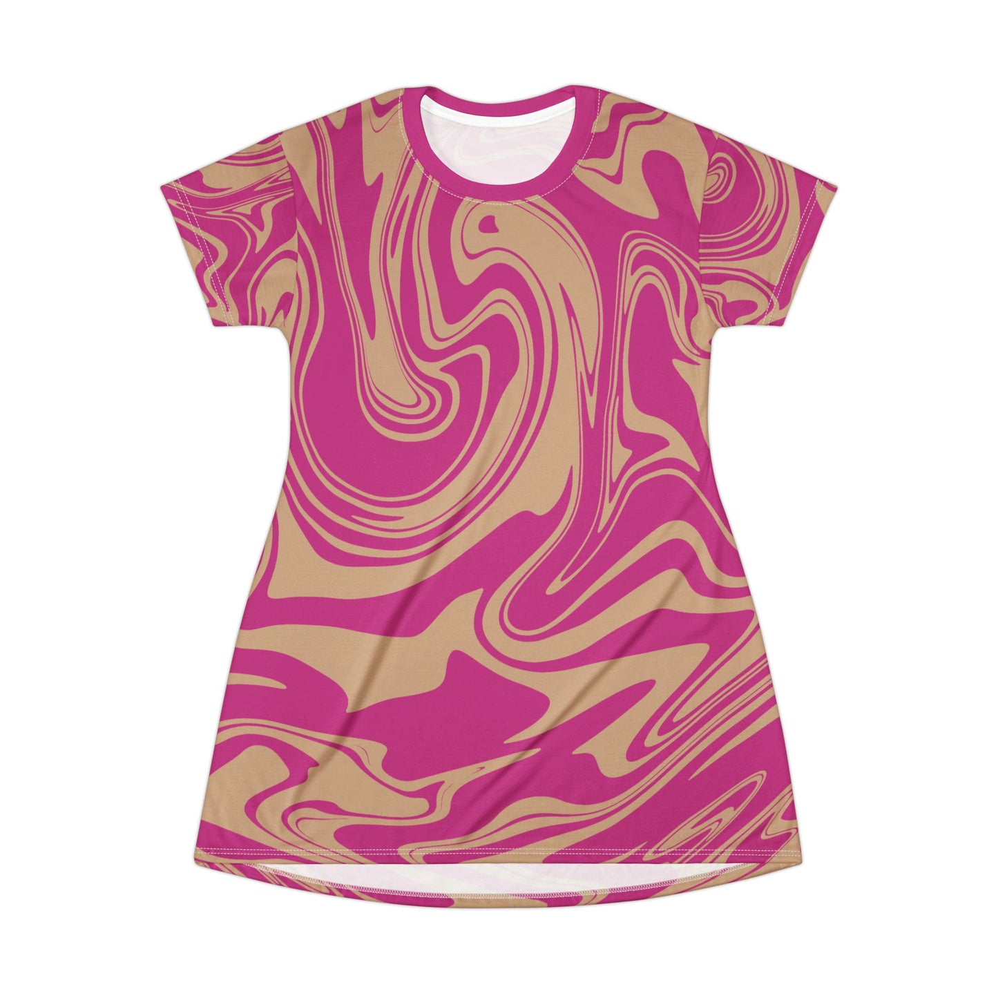 Pinkes Damen Kleid Marmor Print T-Shirt Sommer Casual Elegant