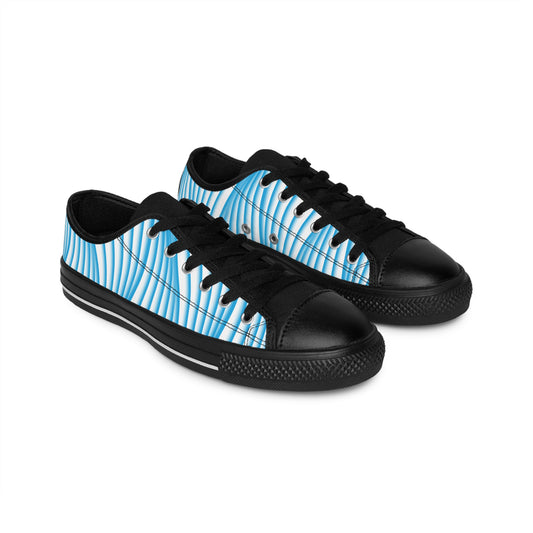 Blue Wave Pattern Canvas Sneakers Women Casual Lace-Up Shoes