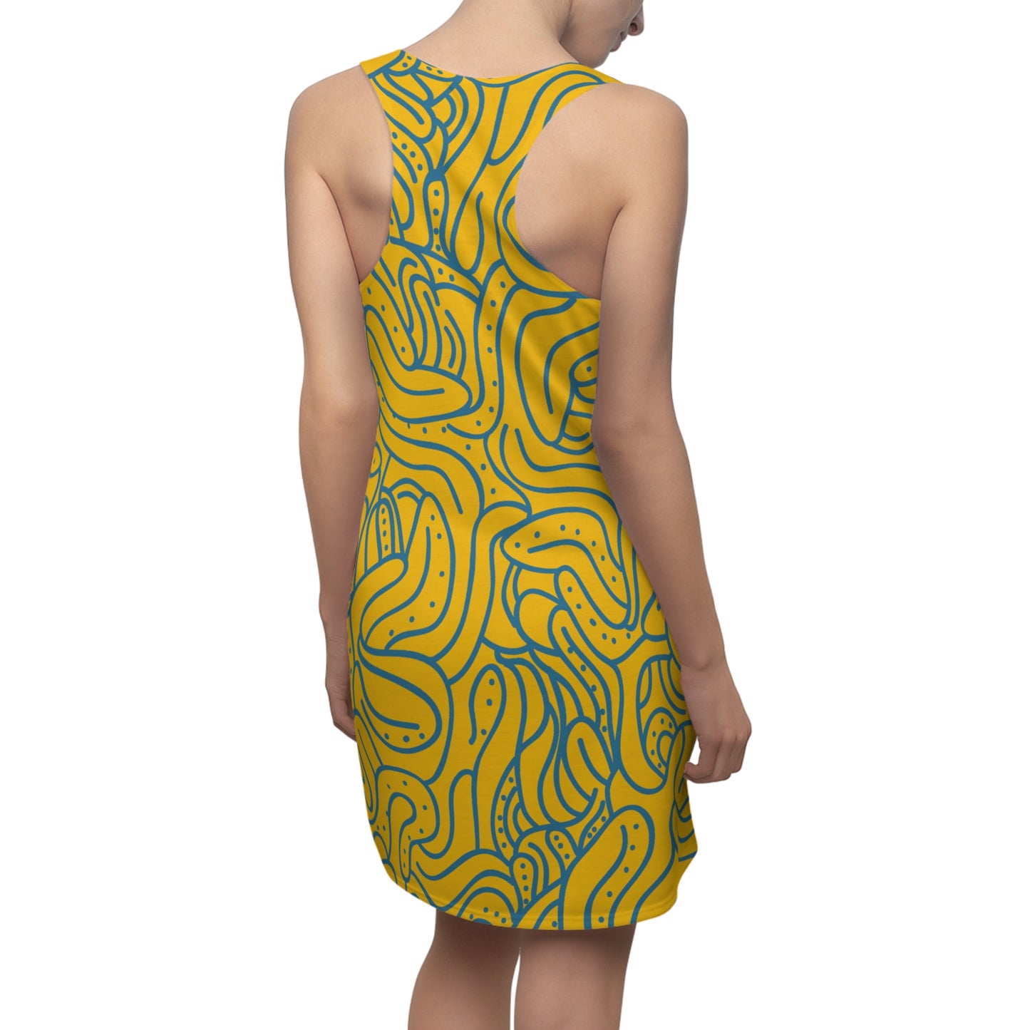 Racerback Kleid Blau Orange – Modernes Wellenmuster