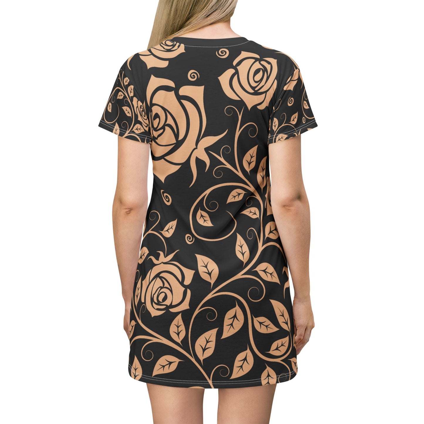 Schwarzer Damen Kleid Blumen T Shirt Style Sommer Boho Casual