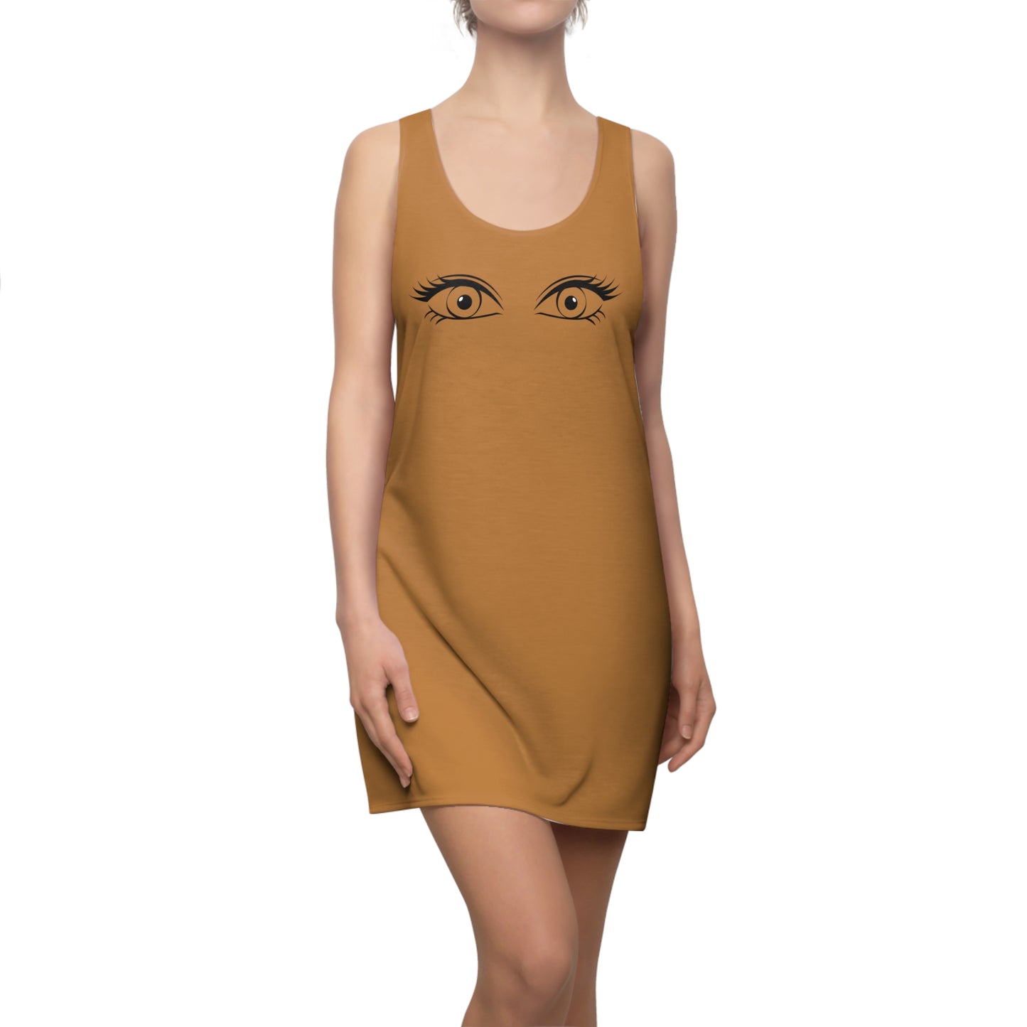 Braunes Racerback Kleid mit Augen Motiv – Minimal Print