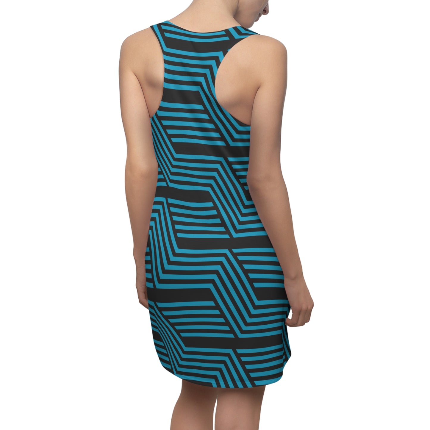 Schwarz Türkis Geometrie Racerback Kleid – Modernes Sommerkleid