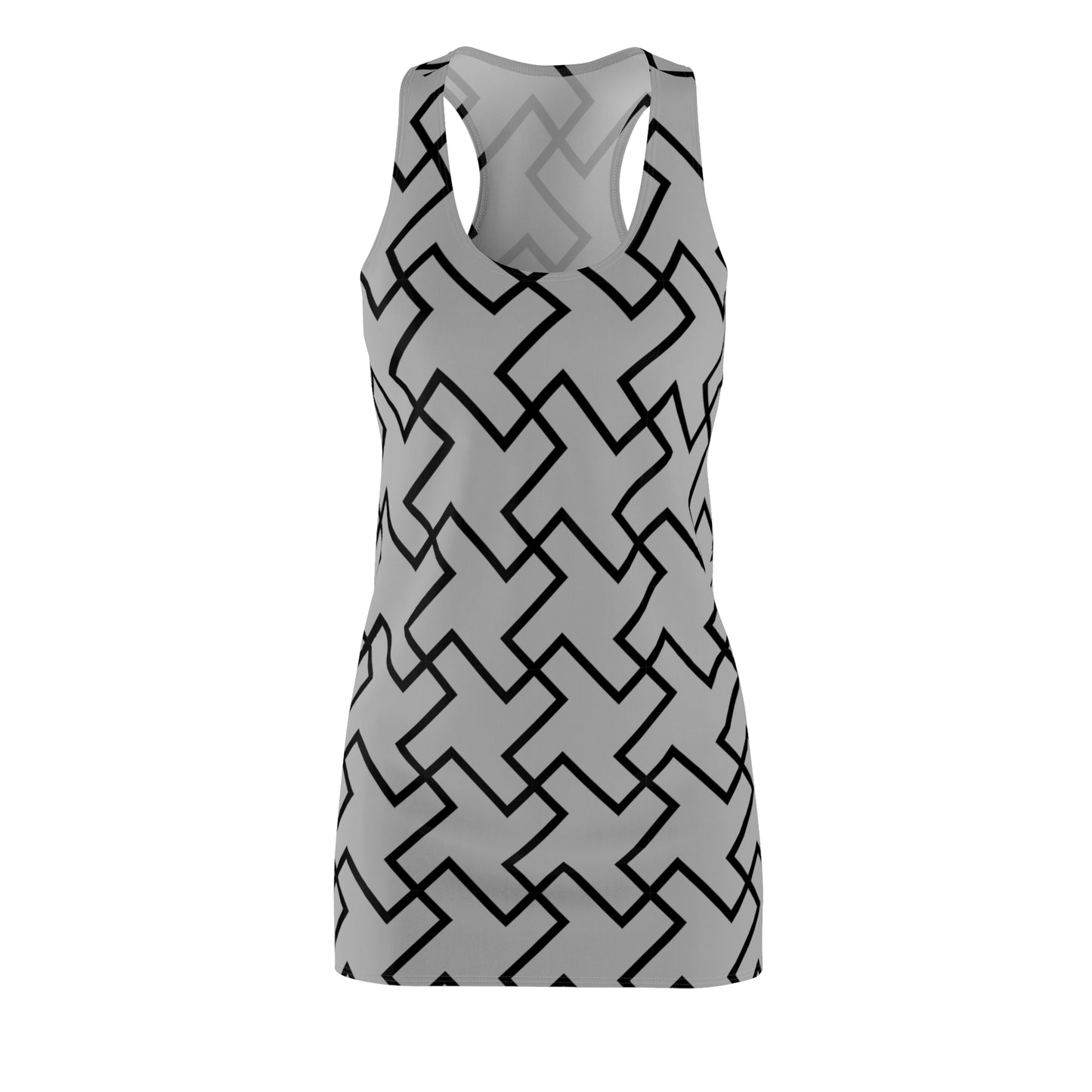 Graues Geometrie Racerback Kleid – Modern & Bequem