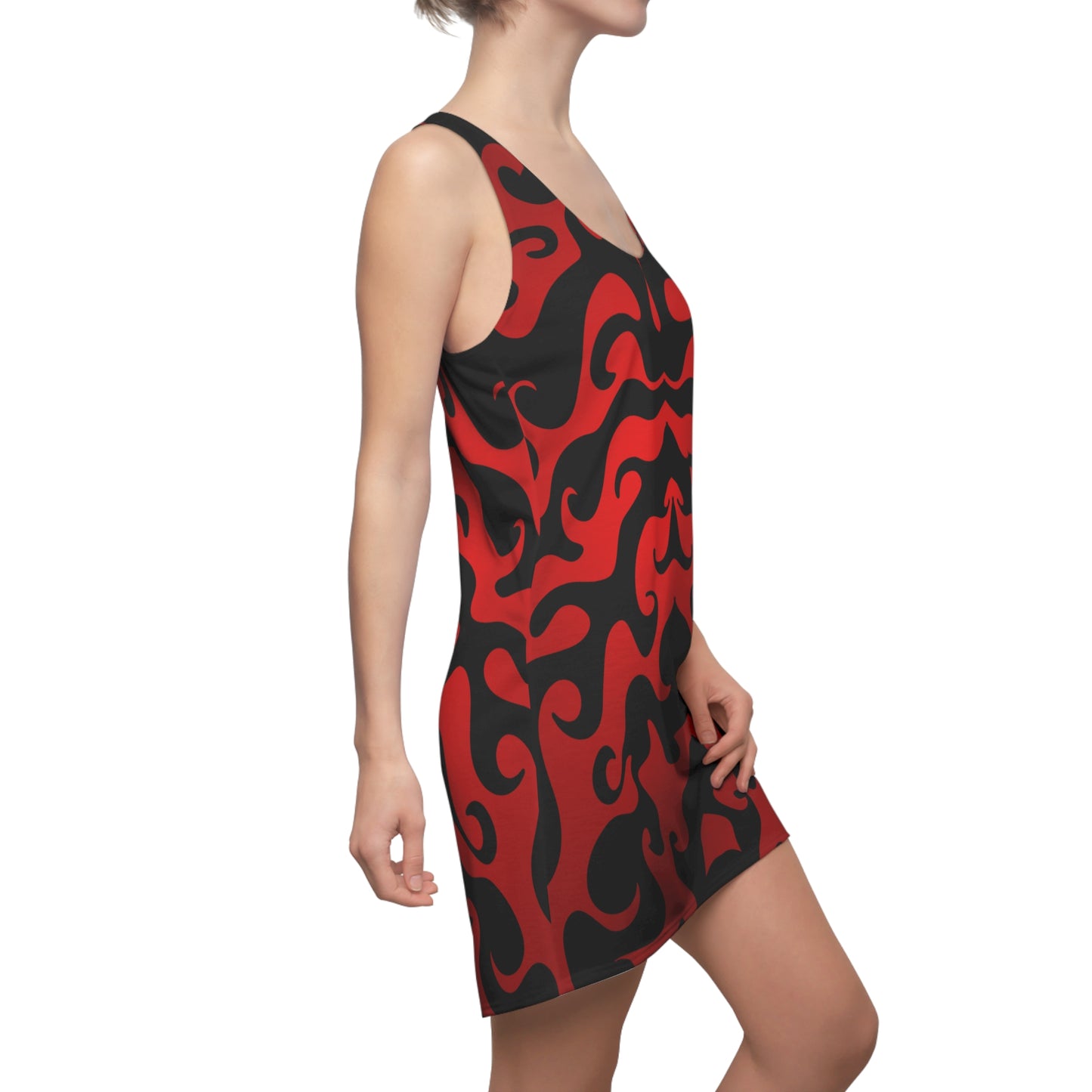 Racerback Kleid mit grafischem Ornamentmuster in Rot-Schwarz