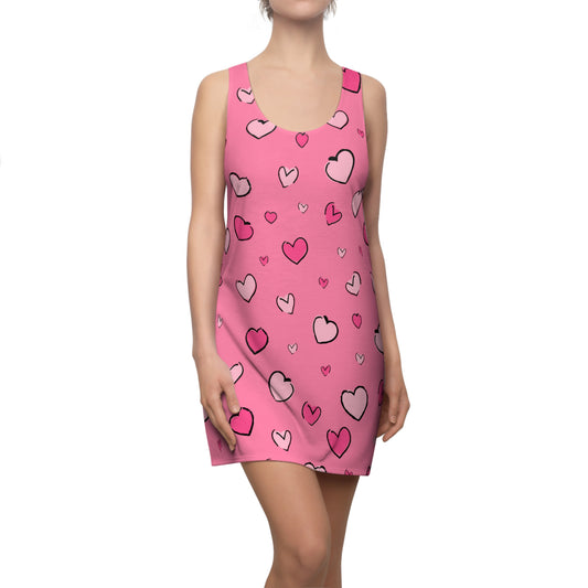 Pinkes Racerback Kleid mit Herz Print Allover Design
