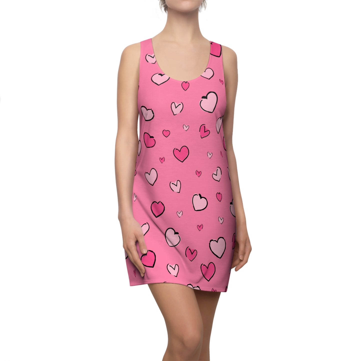 Pinkes Racerback Kleid mit Herz Print Allover Design