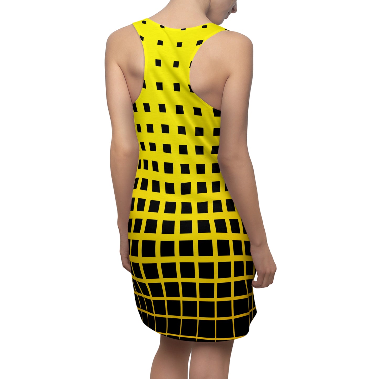 Racerback Damenkleid Sommer – Gelb-Schwarzes Grafikmuster, modern & klar