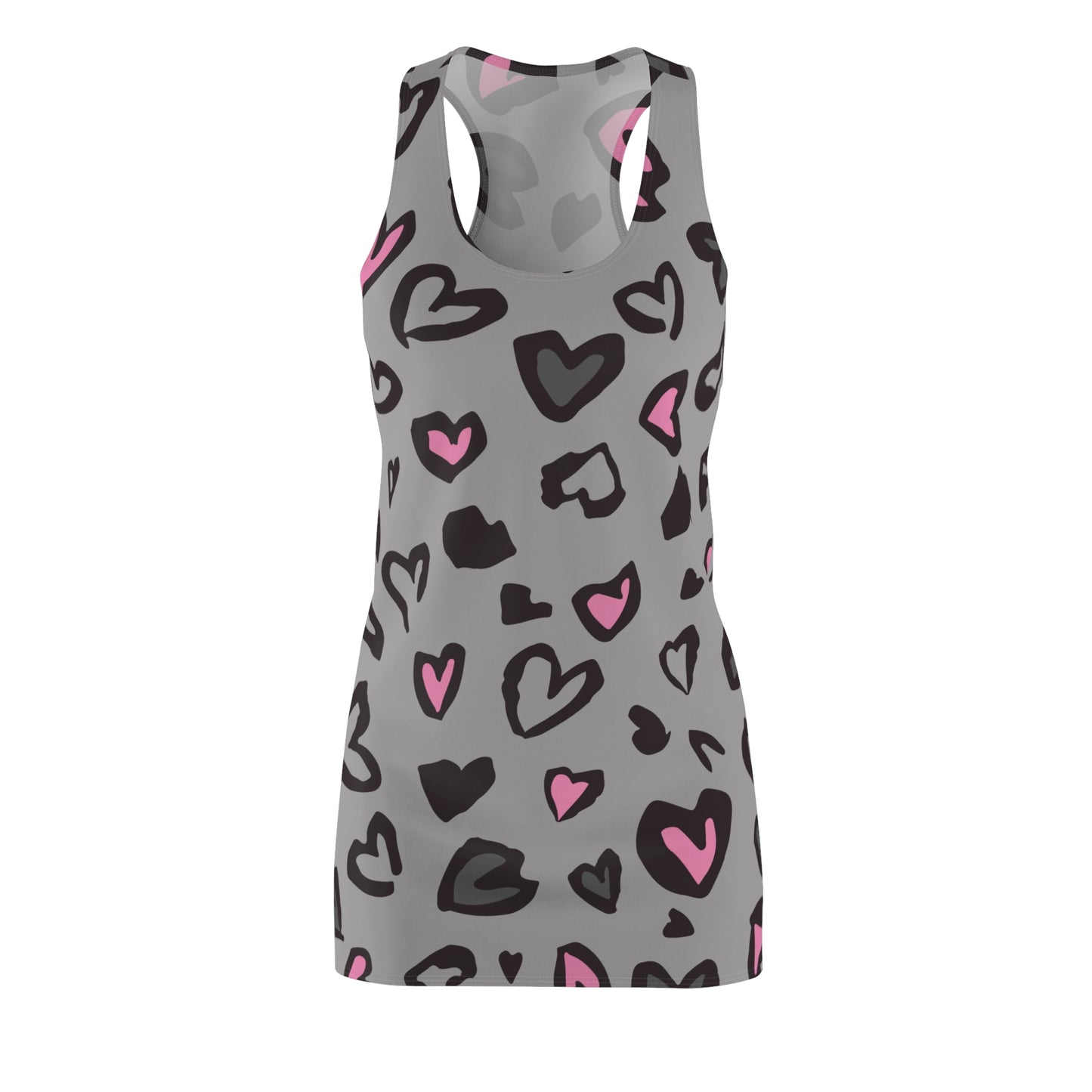 Racerback Kleid Grau mit Herz Muster Allover Print