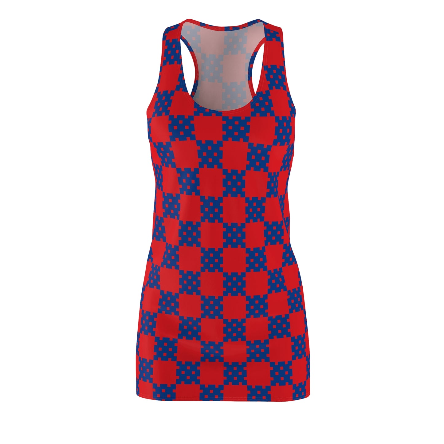 Rot-Blaues Racerback Kleid mit geometrischem Karomuster