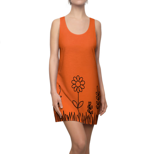 Orange Blumen Racerback Kleid – Bequemes Sommerkleid